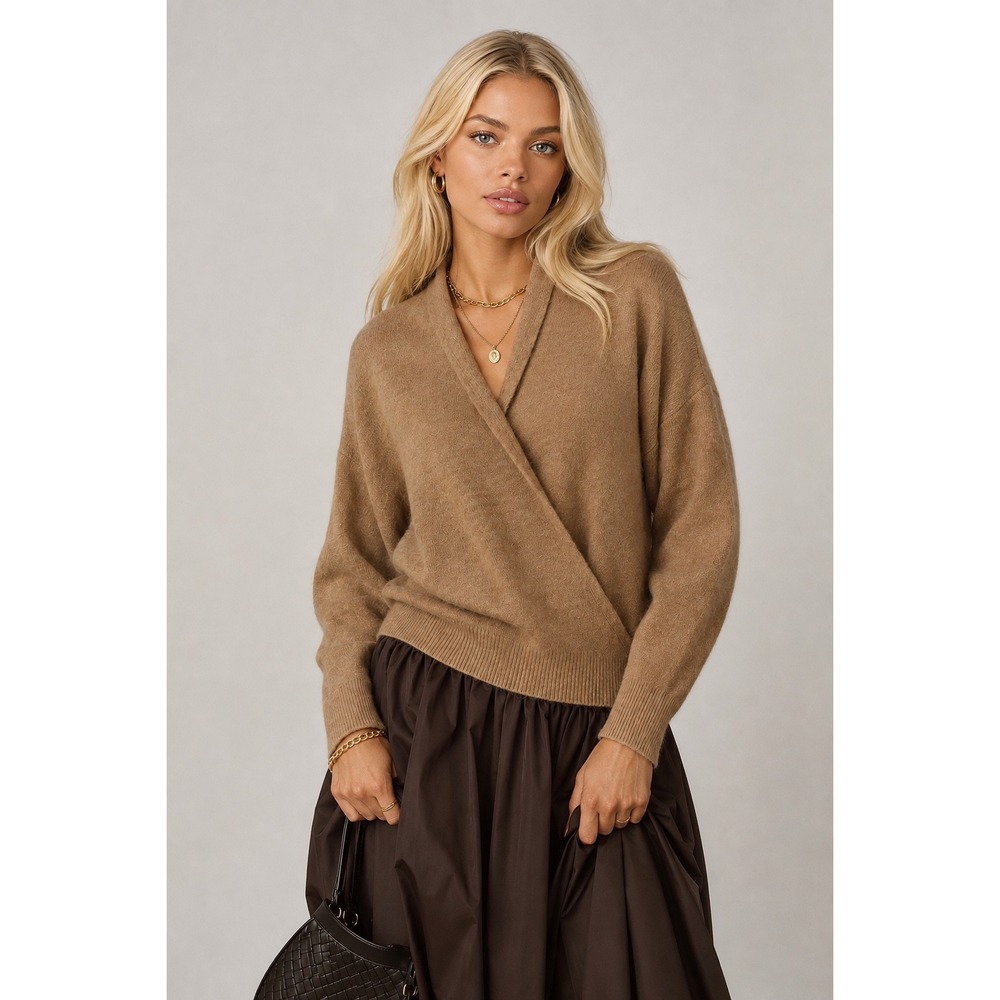 Banana Republic Womens Aire Yarn Wool Blend Wrap Sweater Tan Camel XL NEW